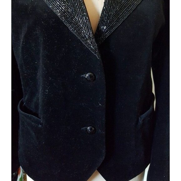 Vintage blazer jacket velvet & sequin beaded collar, elegant formal holidays M - Picture 4 of 13